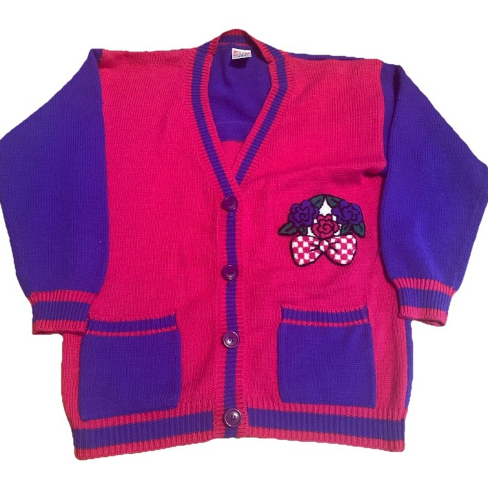 Vintage 1990's Girl's "Sister Sister" Sweater W/ Roses Colorful Size Large 14